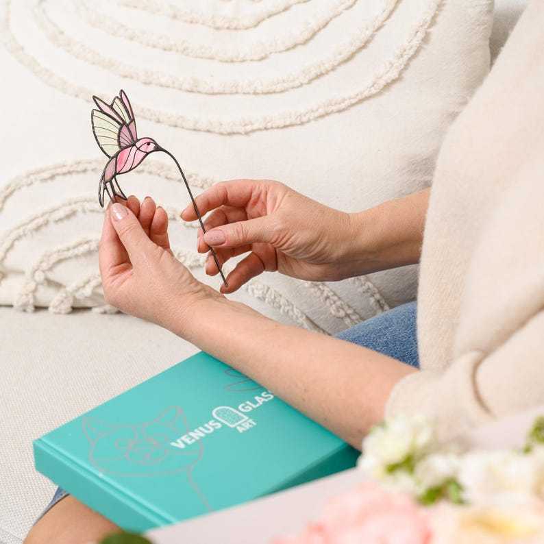 Hummingbird Stained Glass Plant Stake