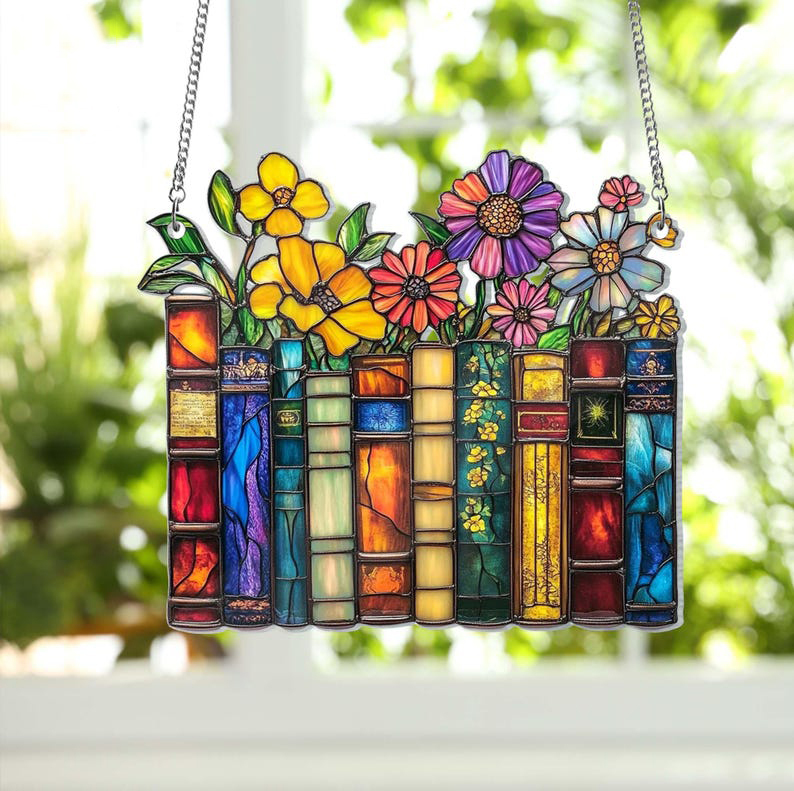 Flower Book Suncatcher Window Hanging - Book Lover Gift