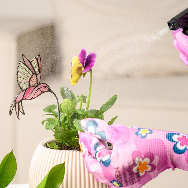 Hummingbird Stained Glass Plant Stake