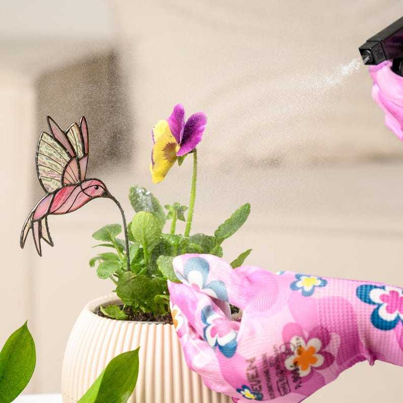 Hummingbird Stained Glass Plant Stake