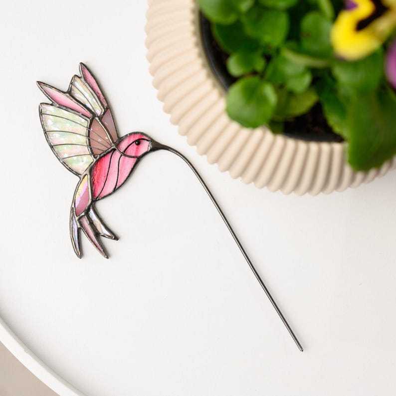 Hummingbird Stained Glass Plant Stake