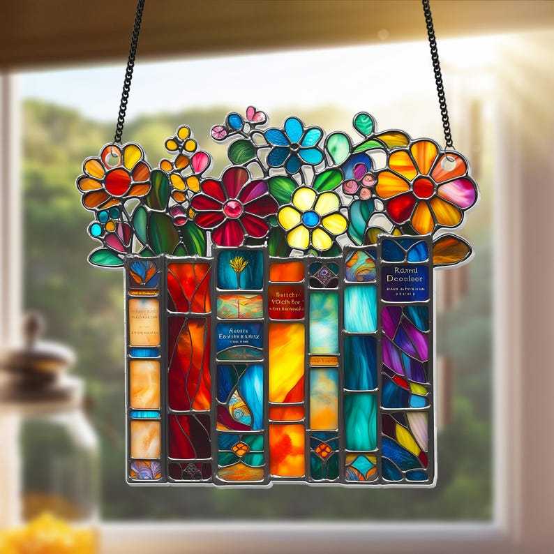 Flower Book Suncatcher Window Hanging - Book Lover Gift