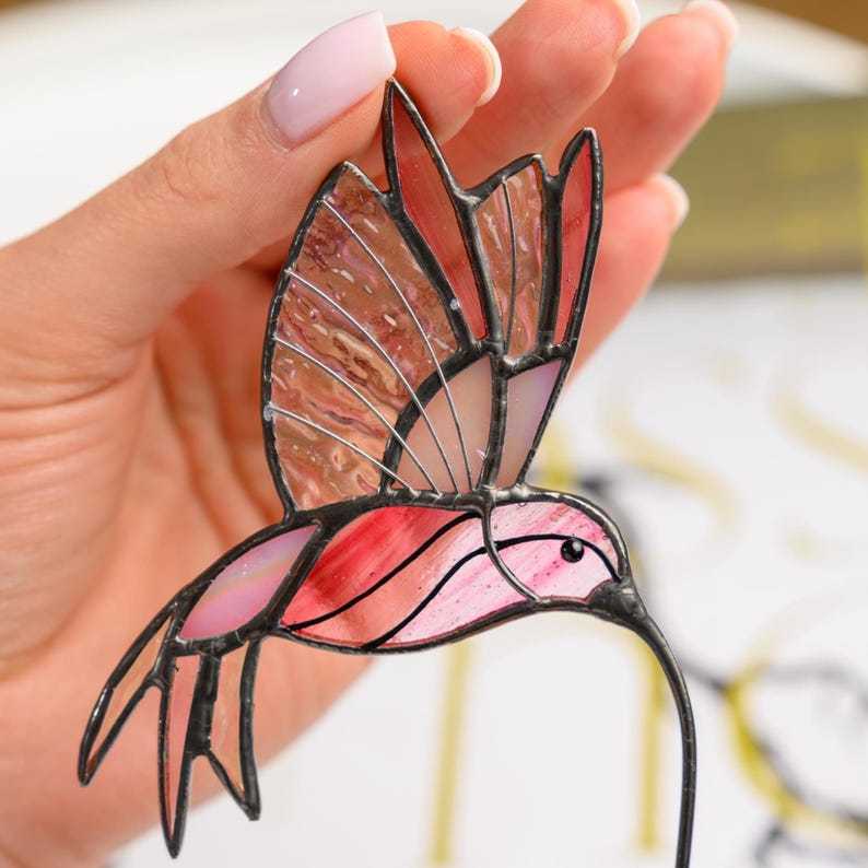Hummingbird Stained Glass Plant Stake