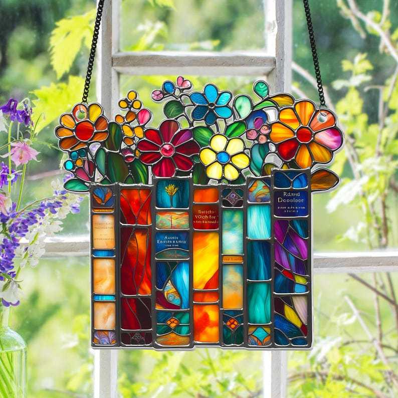 Flower Book Suncatcher Window Hanging - Book Lover Gift