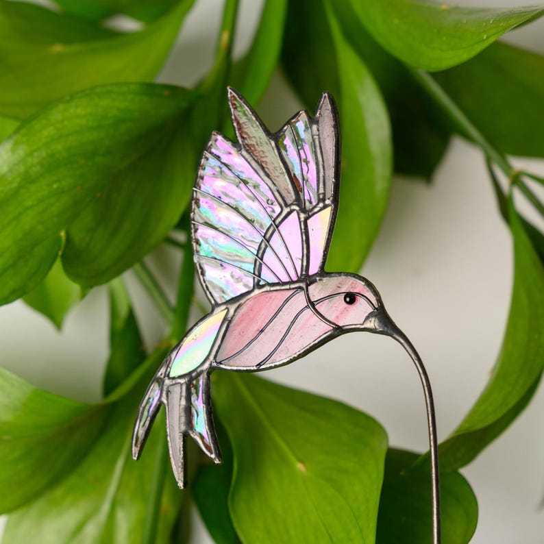 Hummingbird Stained Glass Plant Stake