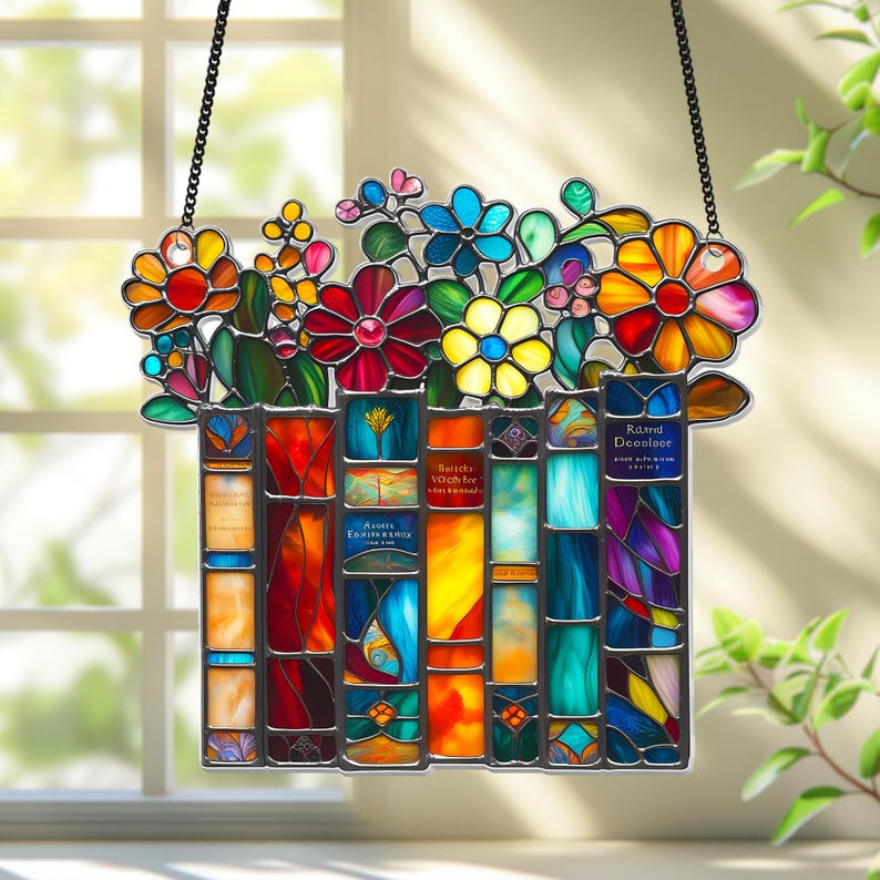 Flower Book Suncatcher Window Hanging - Book Lover Gift