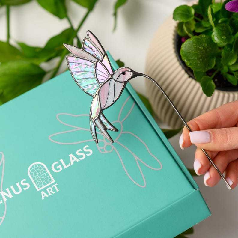 Hummingbird Stained Glass Plant Stake