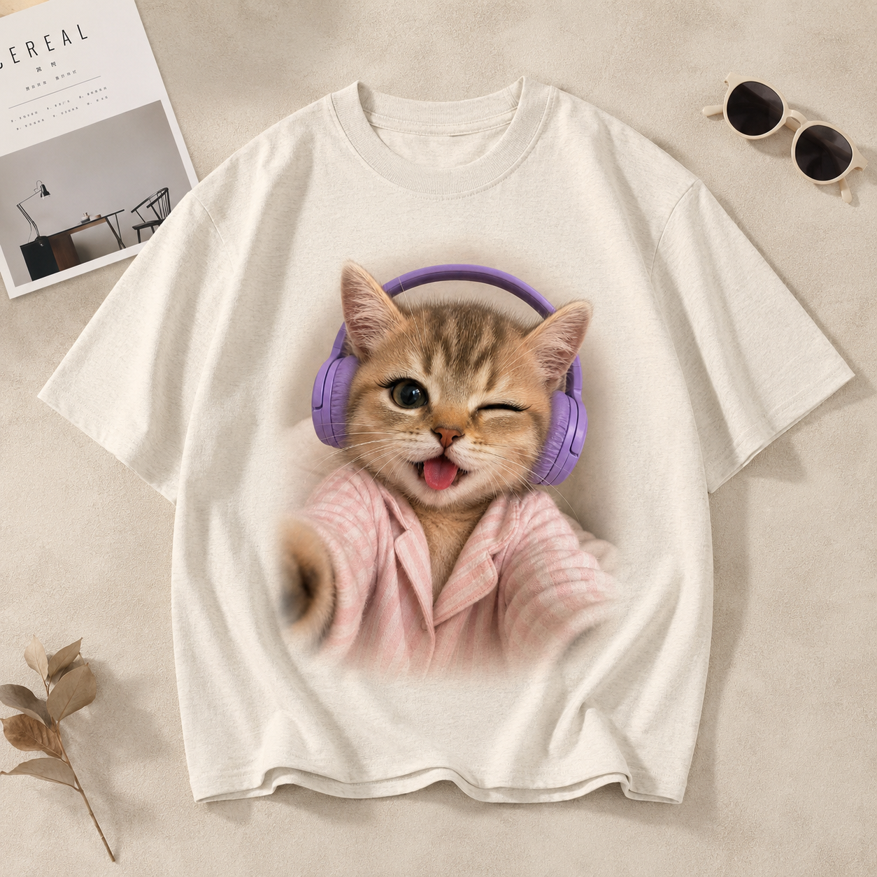 Chill Beats Cat – Vintage Music Cat Tee