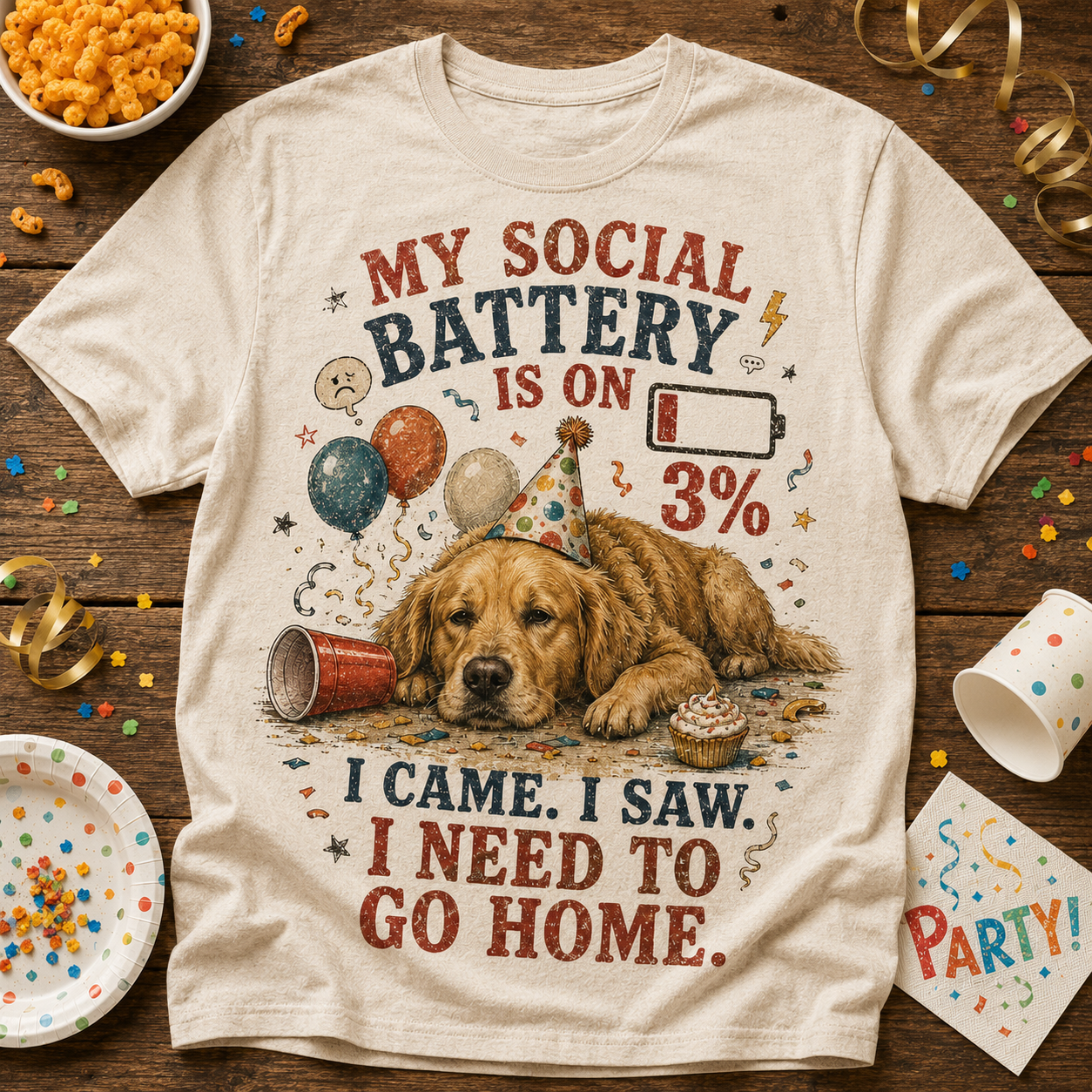 🐶🎉 Social Battery 3% Tee