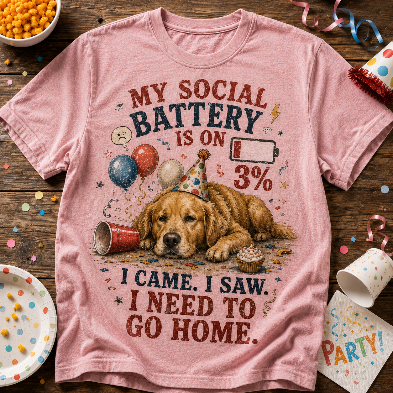 🐶🎉 Social Battery 3% Tee