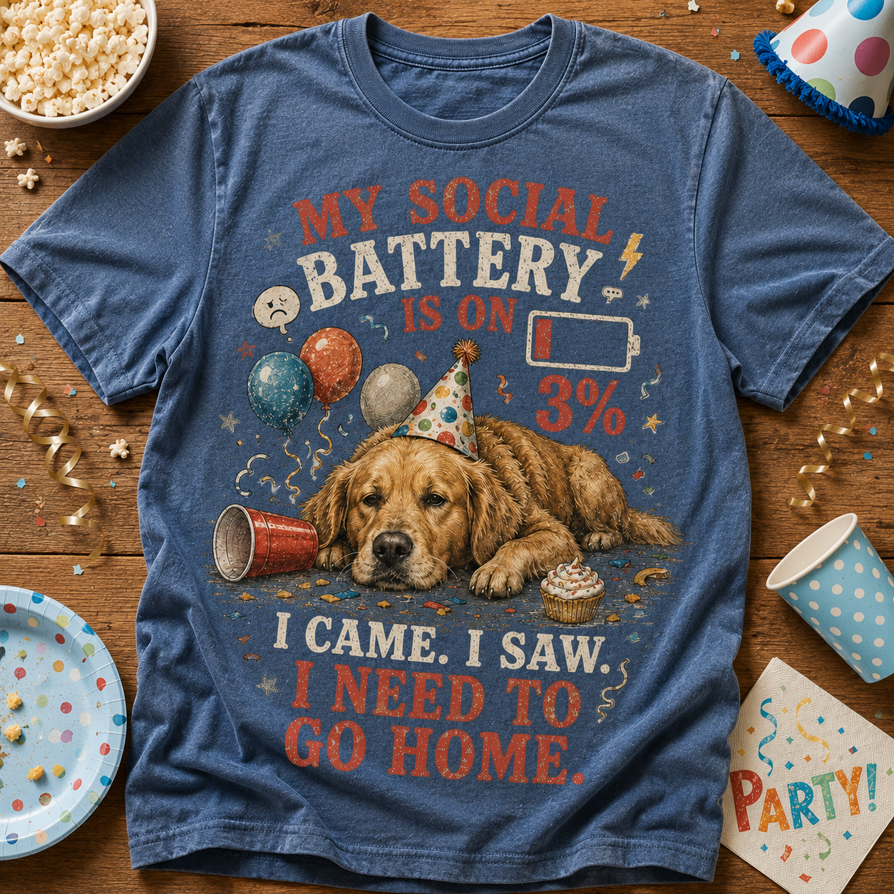 🐶🎉 Social Battery 3% Tee