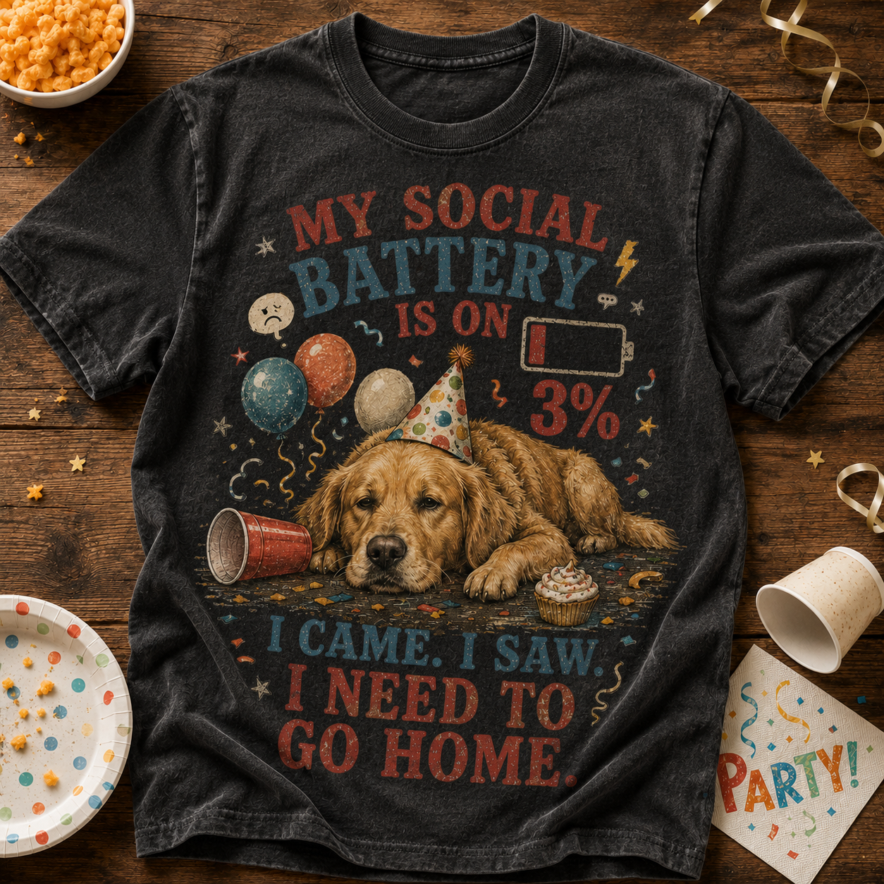 🐶🎉 Social Battery 3% Tee