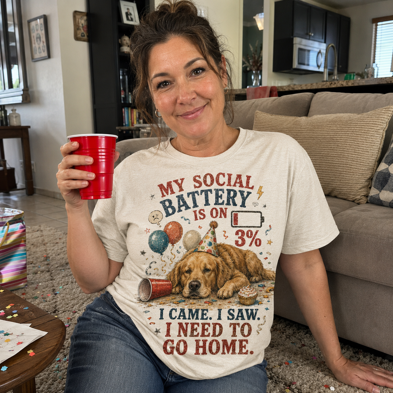 🐶🎉 Social Battery 3% Tee