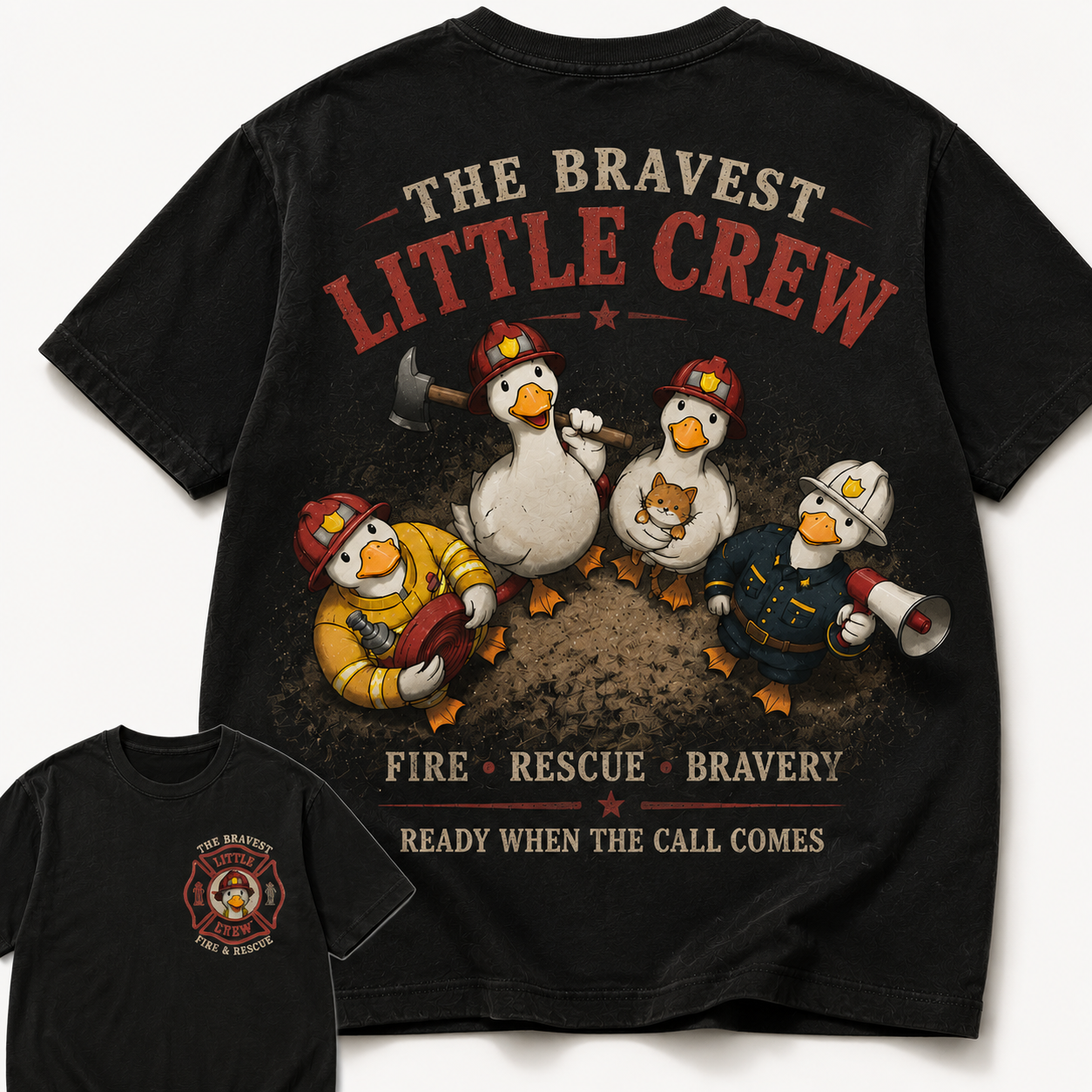 The Bravest Little Crew Fire Rescue Vintage Graphic Tee