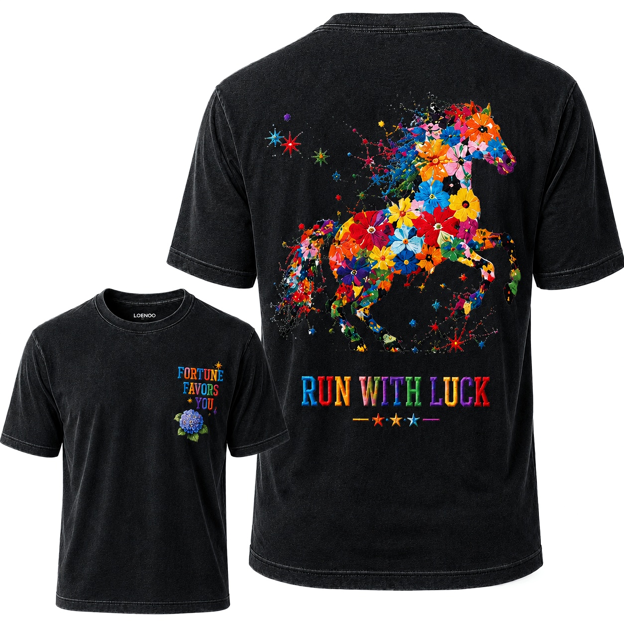 Run With Luck Embroidered Horse Tee
