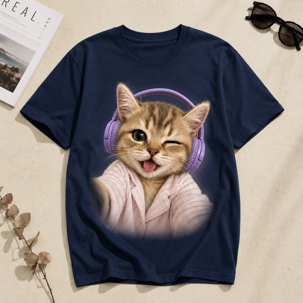 Chill Beats Cat – Vintage Music Cat Tee