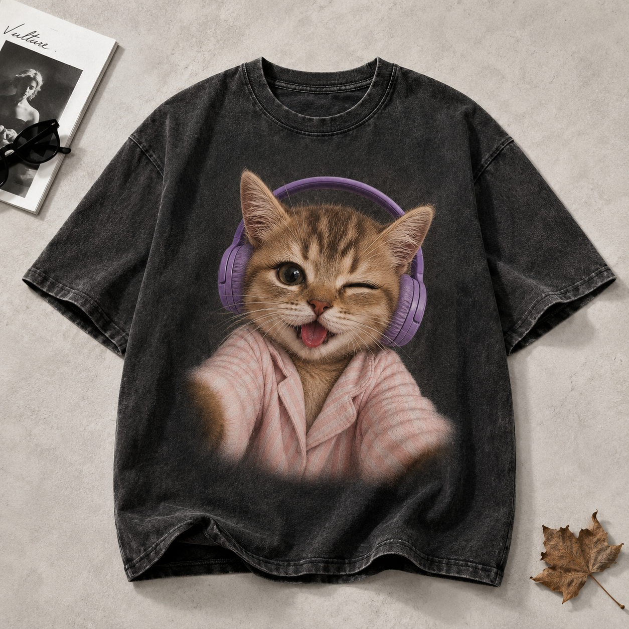 Chill Beats Cat – Vintage Music Cat Tee
