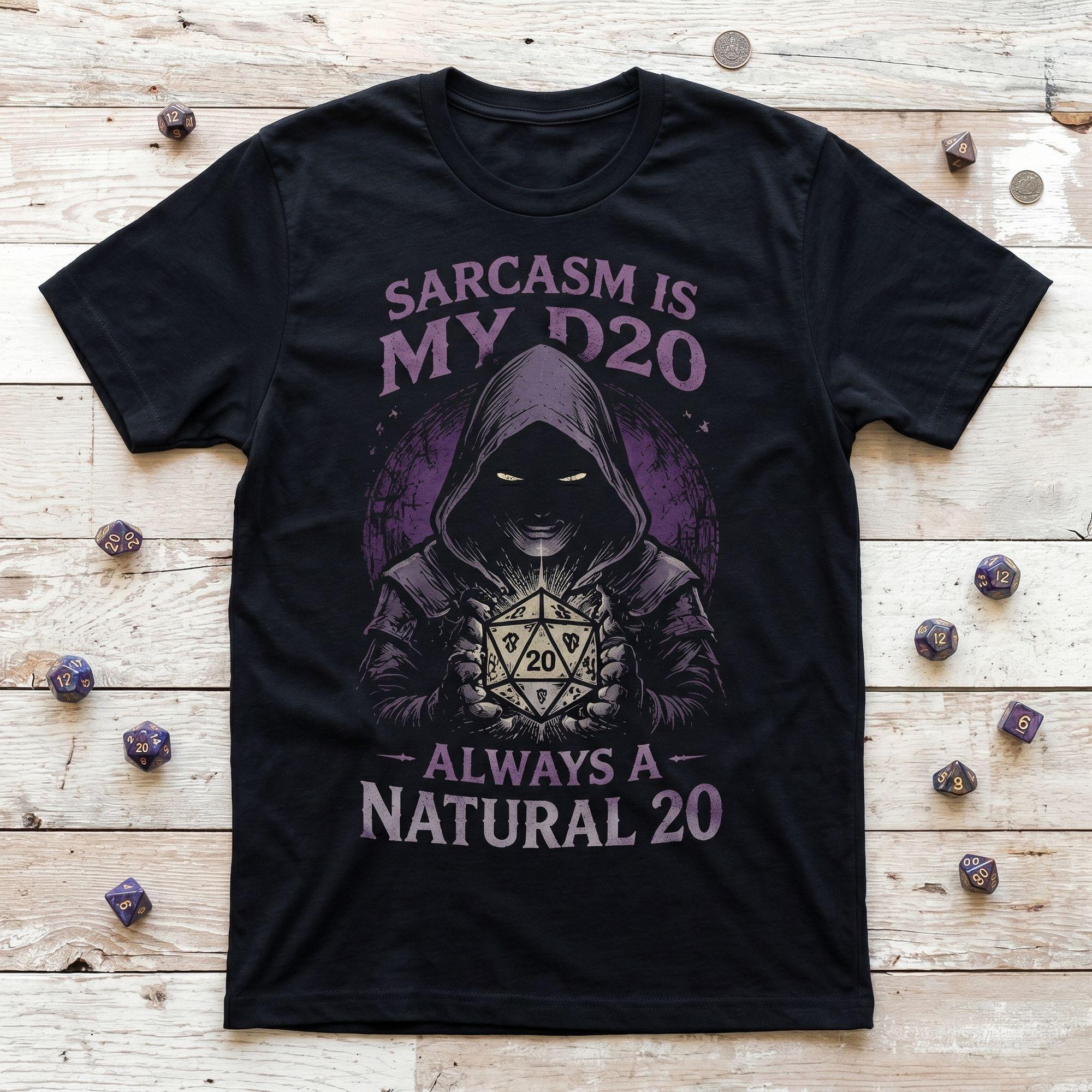 Vintage "Sarcasm Is My D20, Always A Natural 20" D20 Dice T-shirt