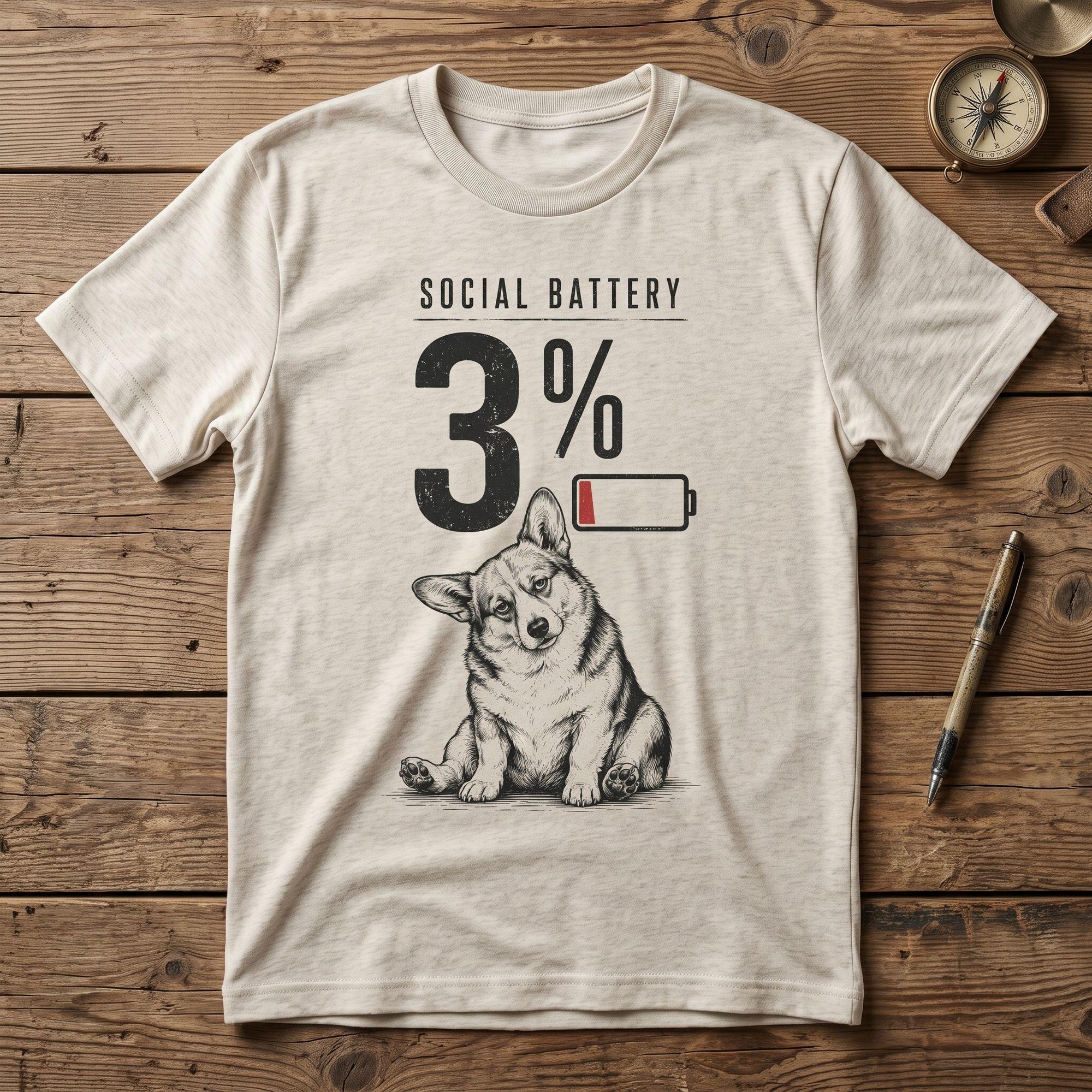 Vintage "Social Battery 3%" Corgi T-shirt