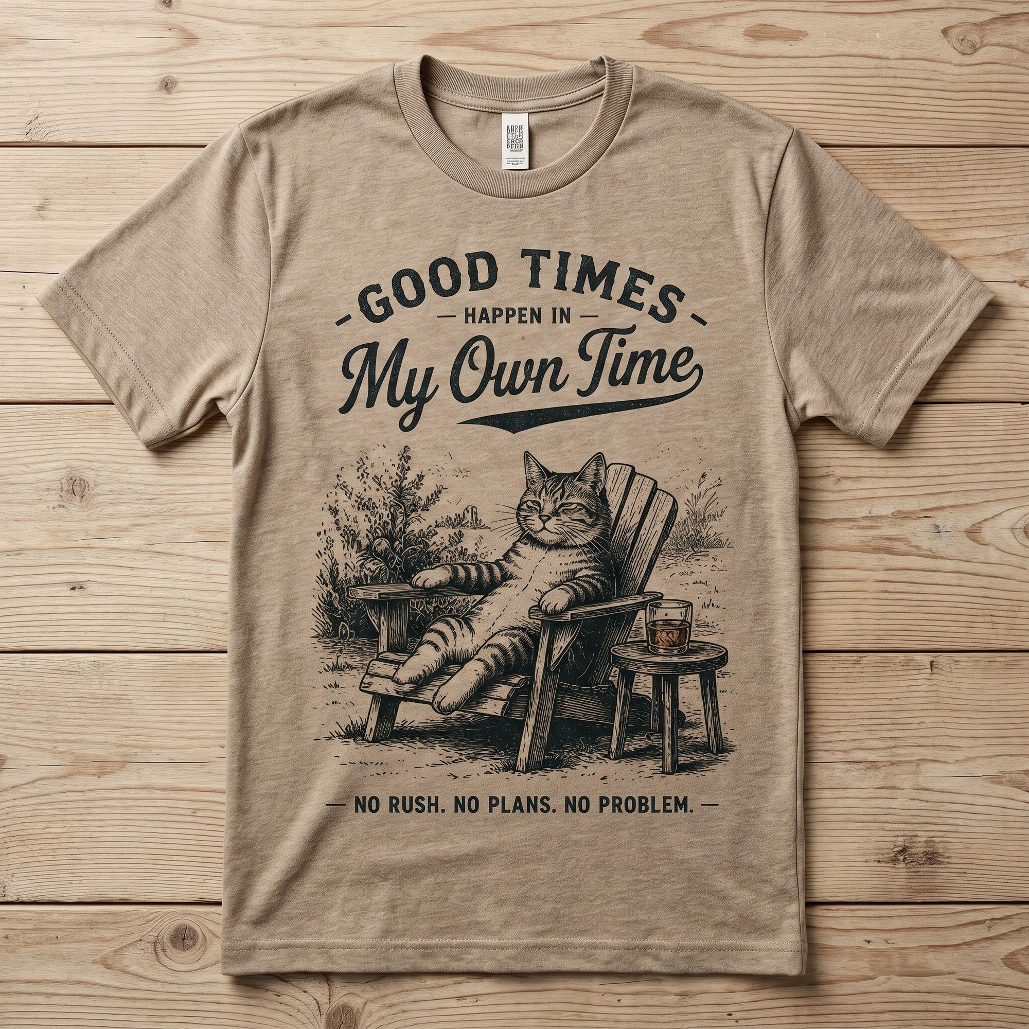 Vintage "Good Times Happen In My Own Time" Cat T-shirt