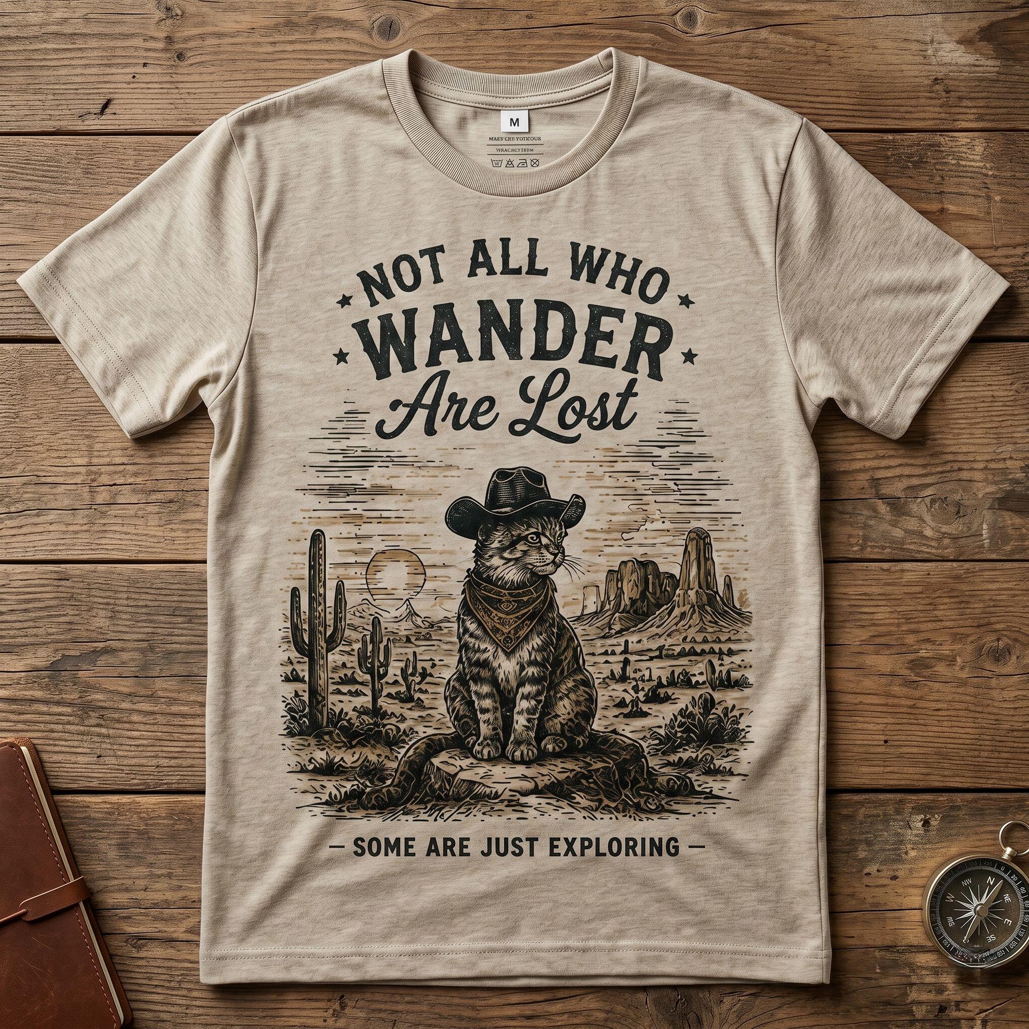 Vintage Cowboy Cat "Not All Who Wander Are Lost" T-shirt