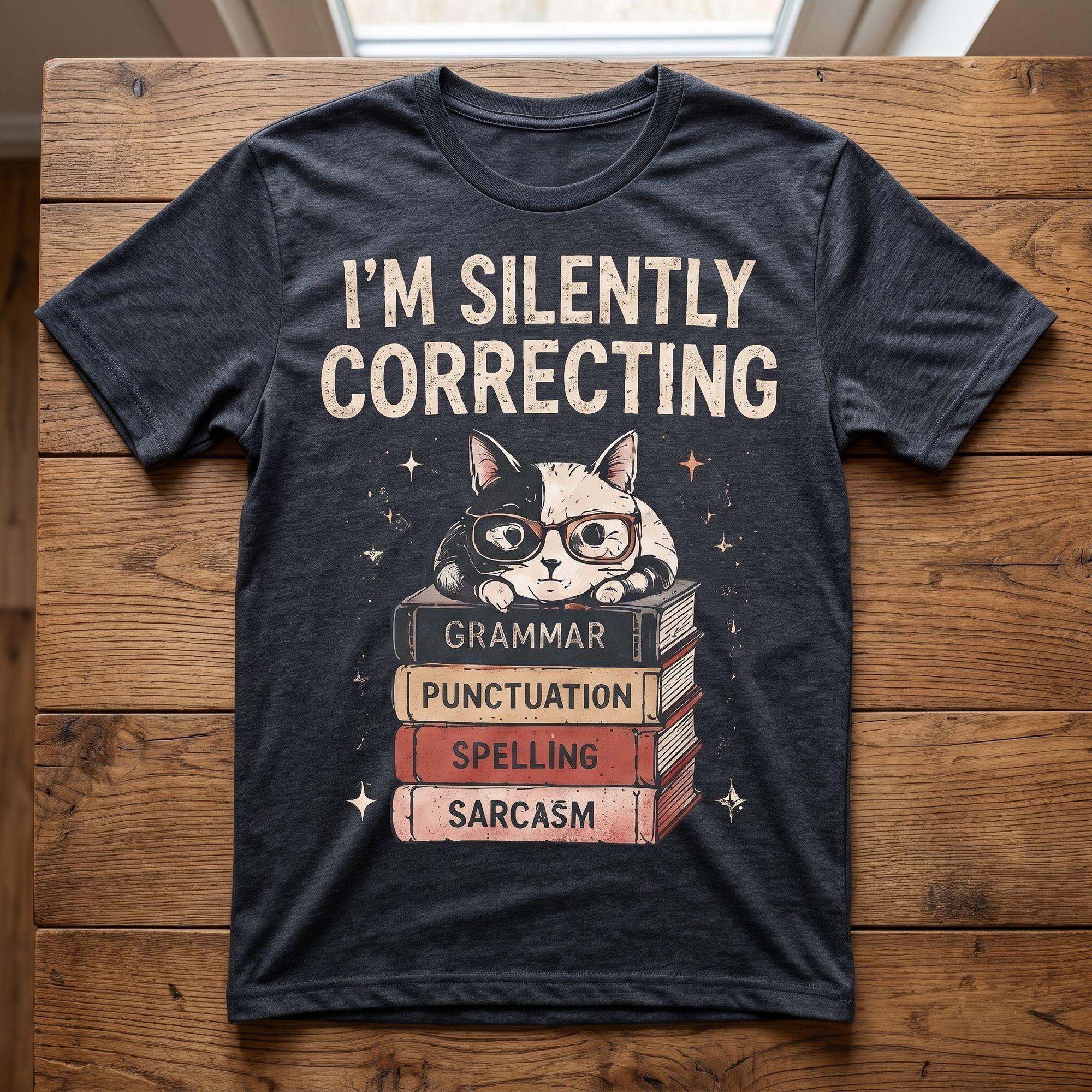 I'm Silently Correcting Grammar Cat Graphic T-Shirt