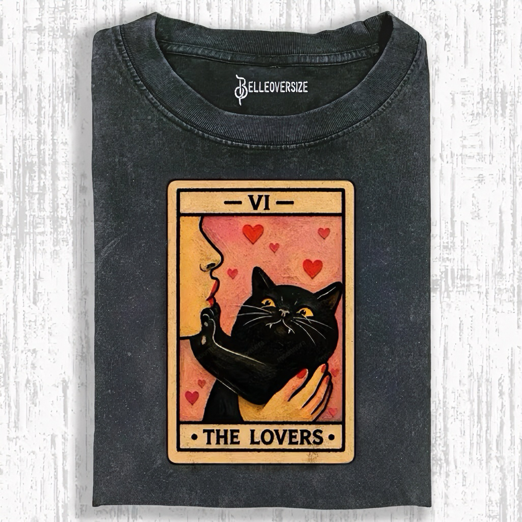 Crazy Cat Lady Oil Painting The Lover Tarot Card T-Shirt