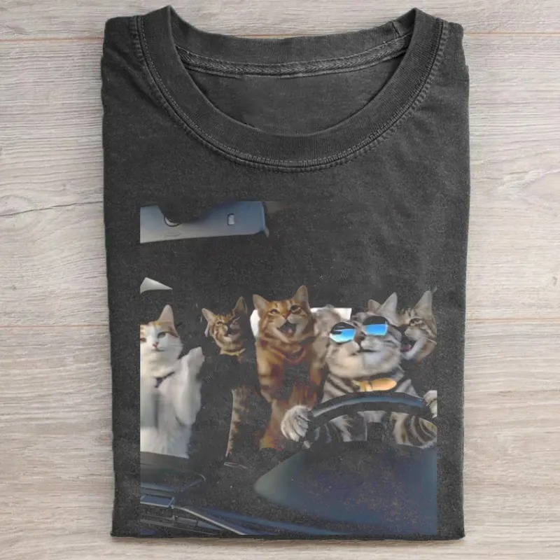 Retro Cat Driving T-Shirt