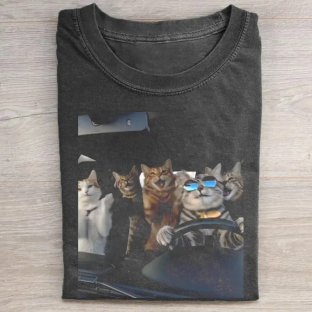 Retro Cat Driving T-Shirt