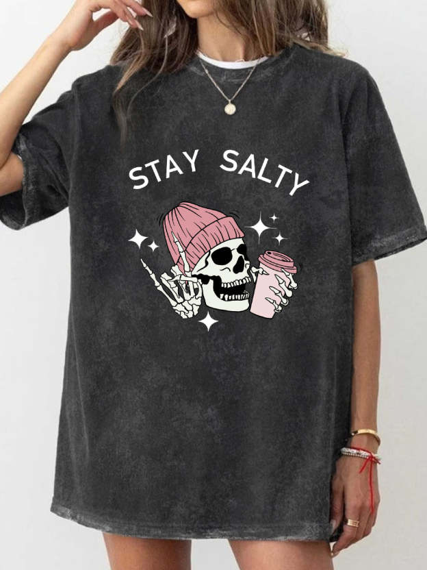 Vintage Skeleton Stay Salty Washed T-Shirt