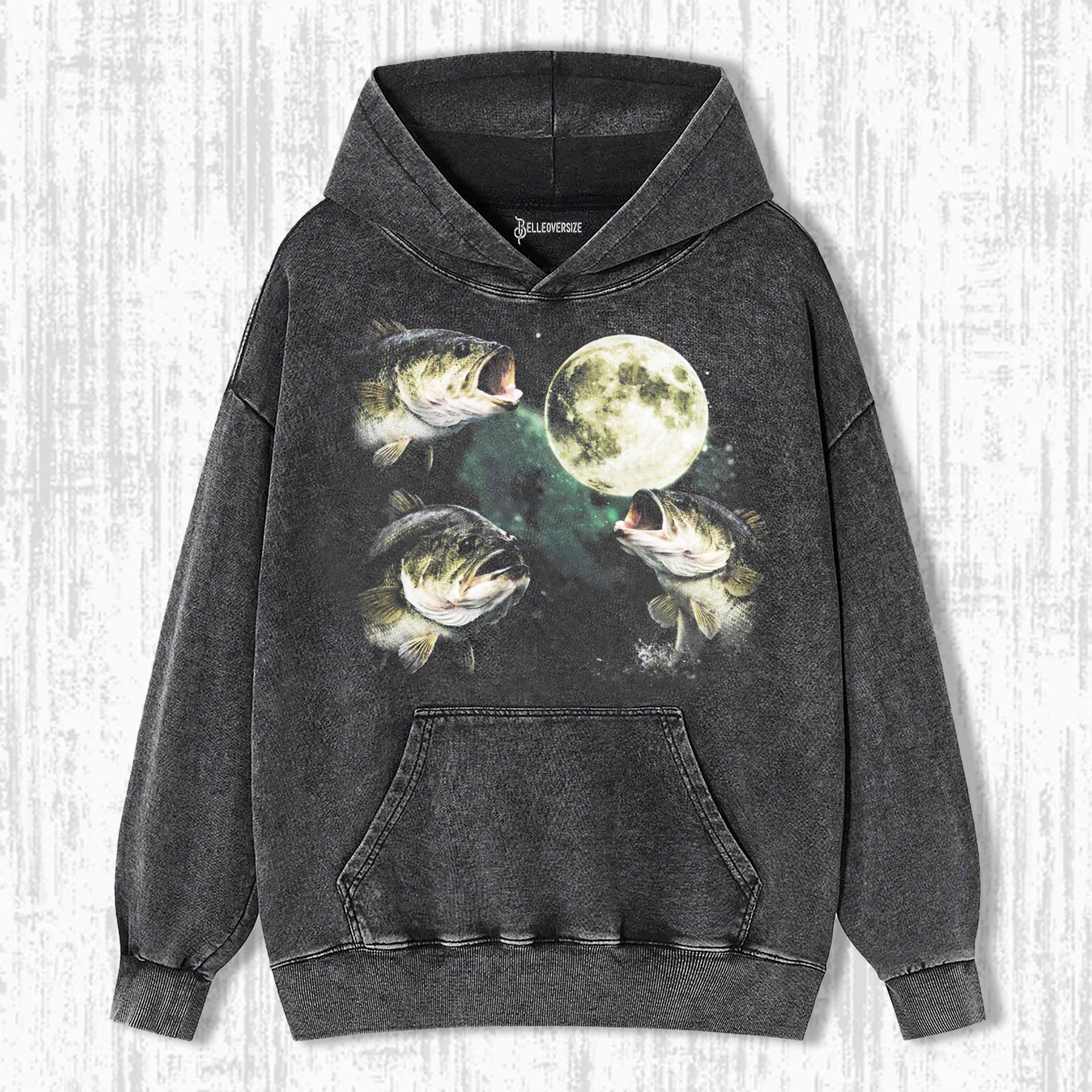 BASS FISHING MOON VINTAGE GRAPHIC HOODIE