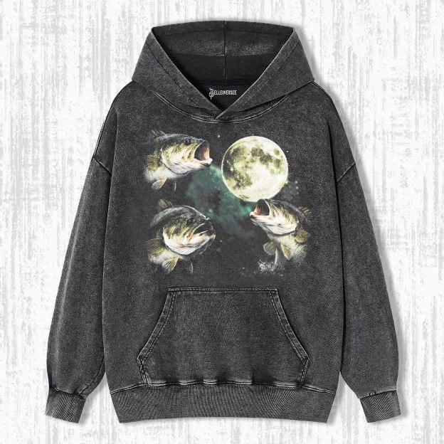 BASS FISHING MOON VINTAGE GRAPHIC HOODIE 