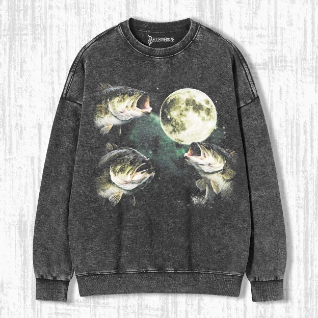 BASS FISHING MOON VINTAGE GRAPHIC SWEATSHIRTS 