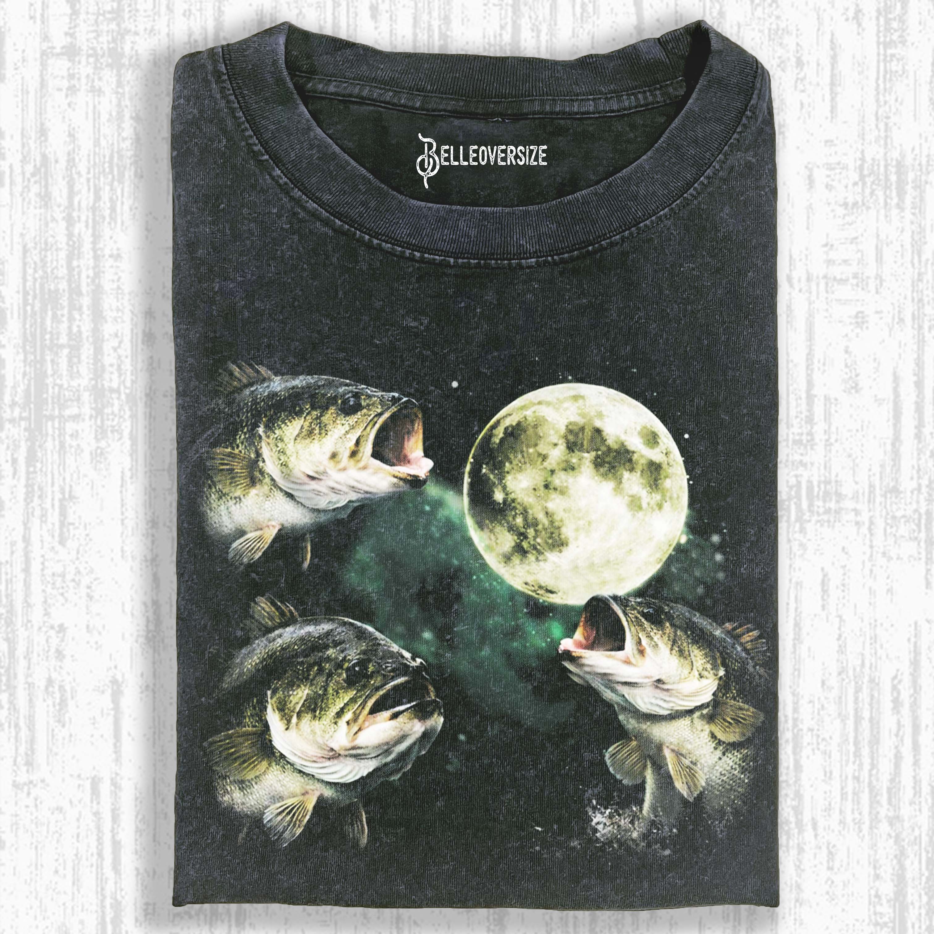 BASS FISHING MOON VINTAGE GRAPHIC T-SHIRT 