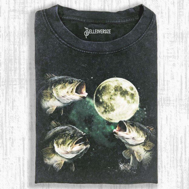 BASS FISHING MOON VINTAGE GRAPHIC T-SHIRT 