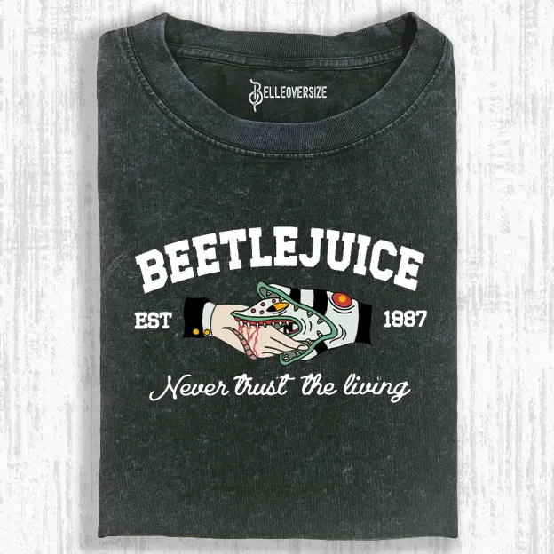 BEETLEJUICE NEVER TRUST THE LIVING CROP  SHIRT