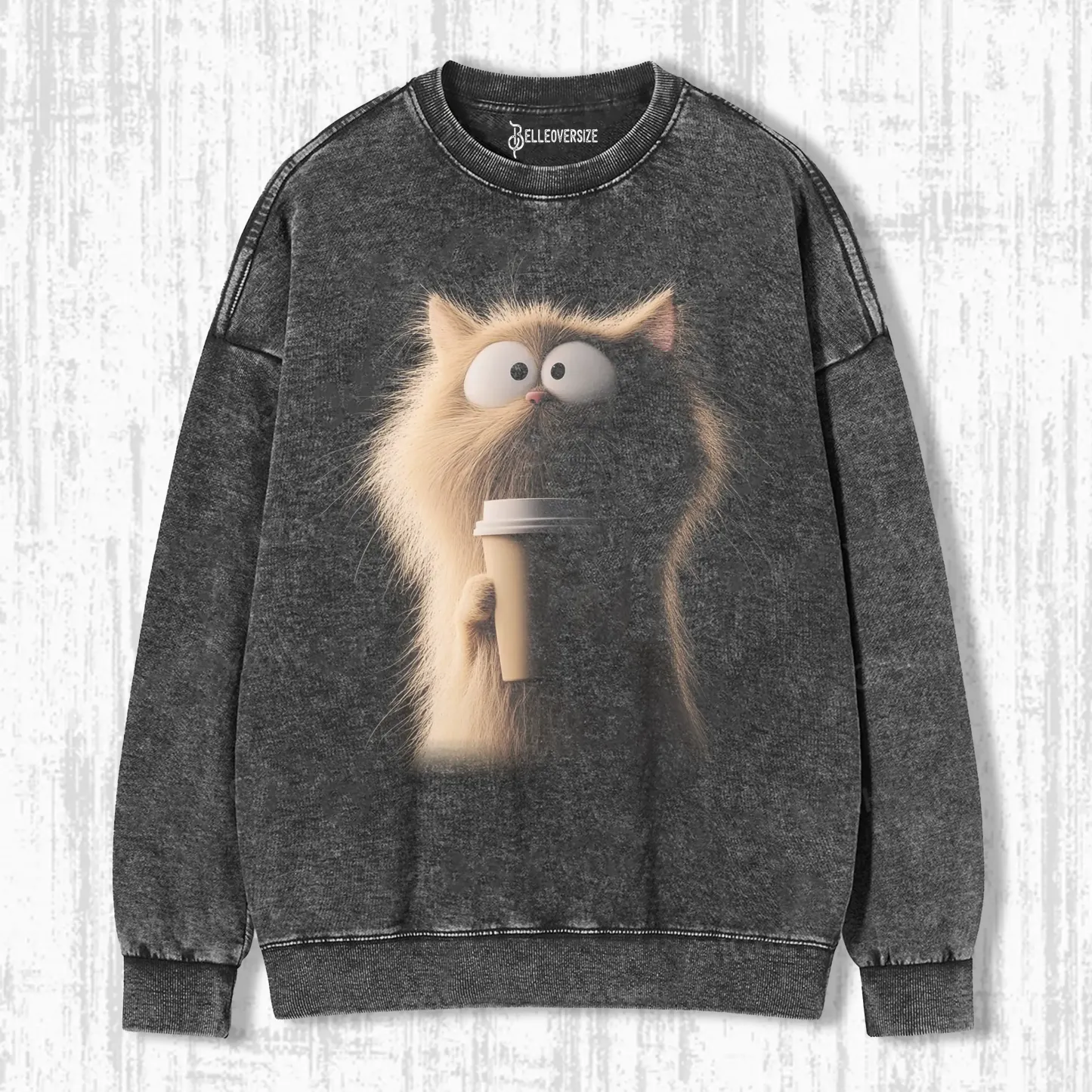 CARICATURE CAT WITH A MUG SWEATSHIRTS