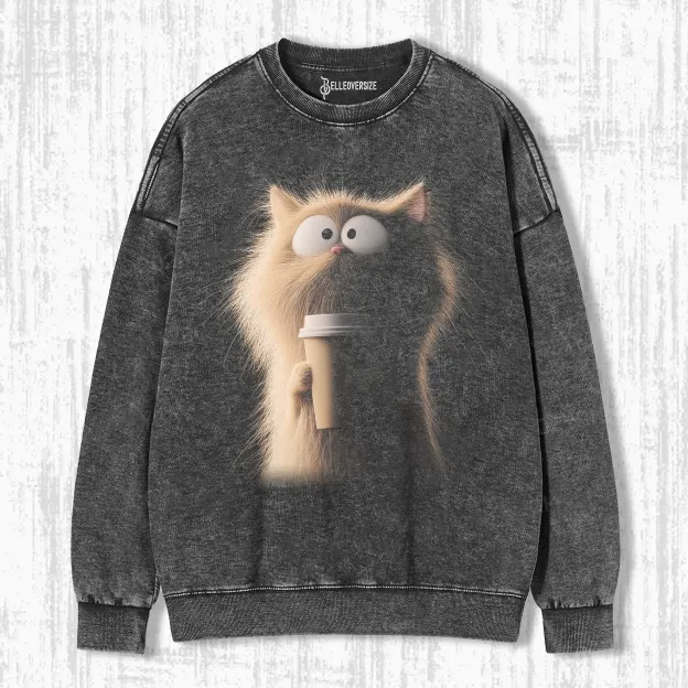 CARICATURE CAT WITH A MUG SWEATSHIRTS