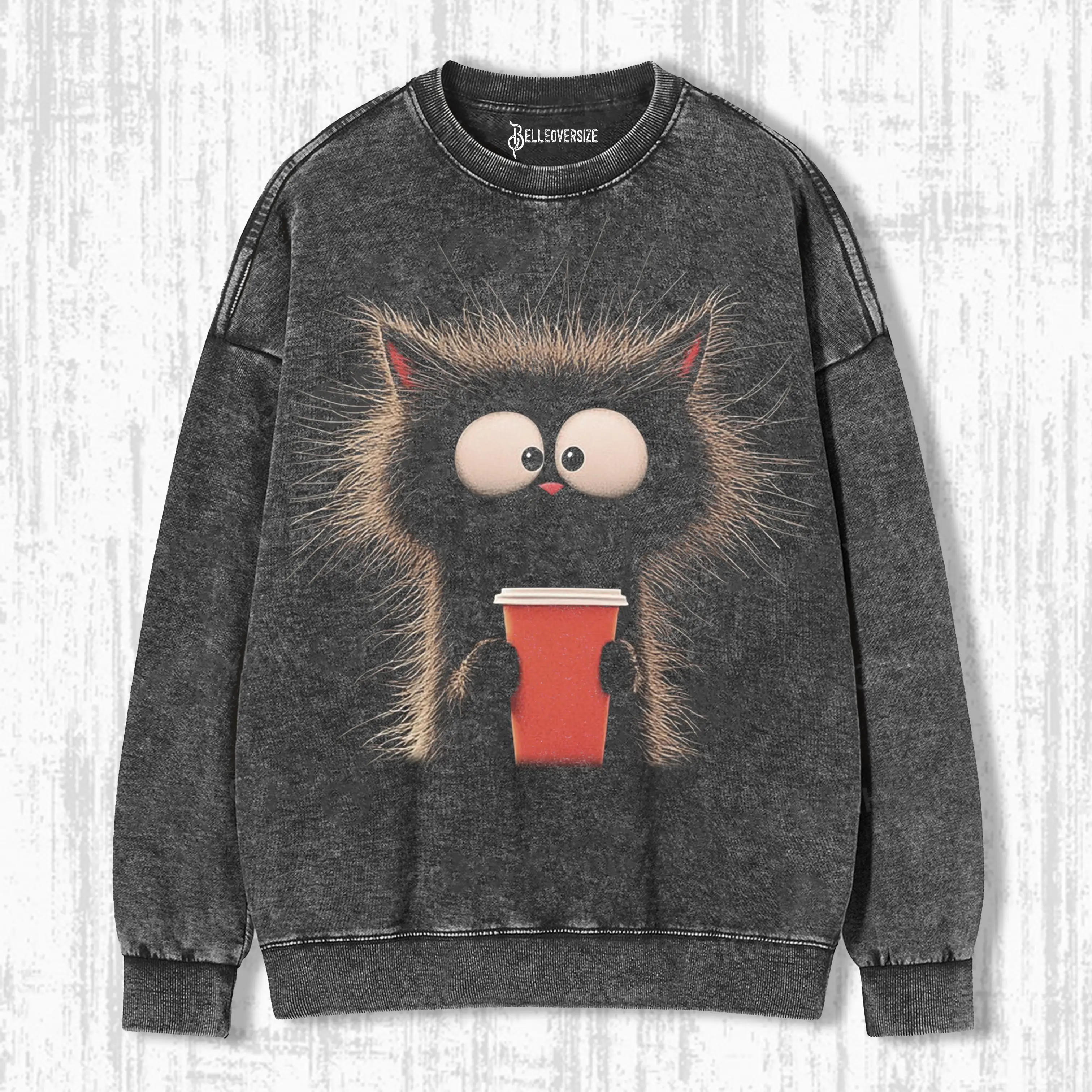CARICATURE CAT WITH A MUG SWEATSHIRTS