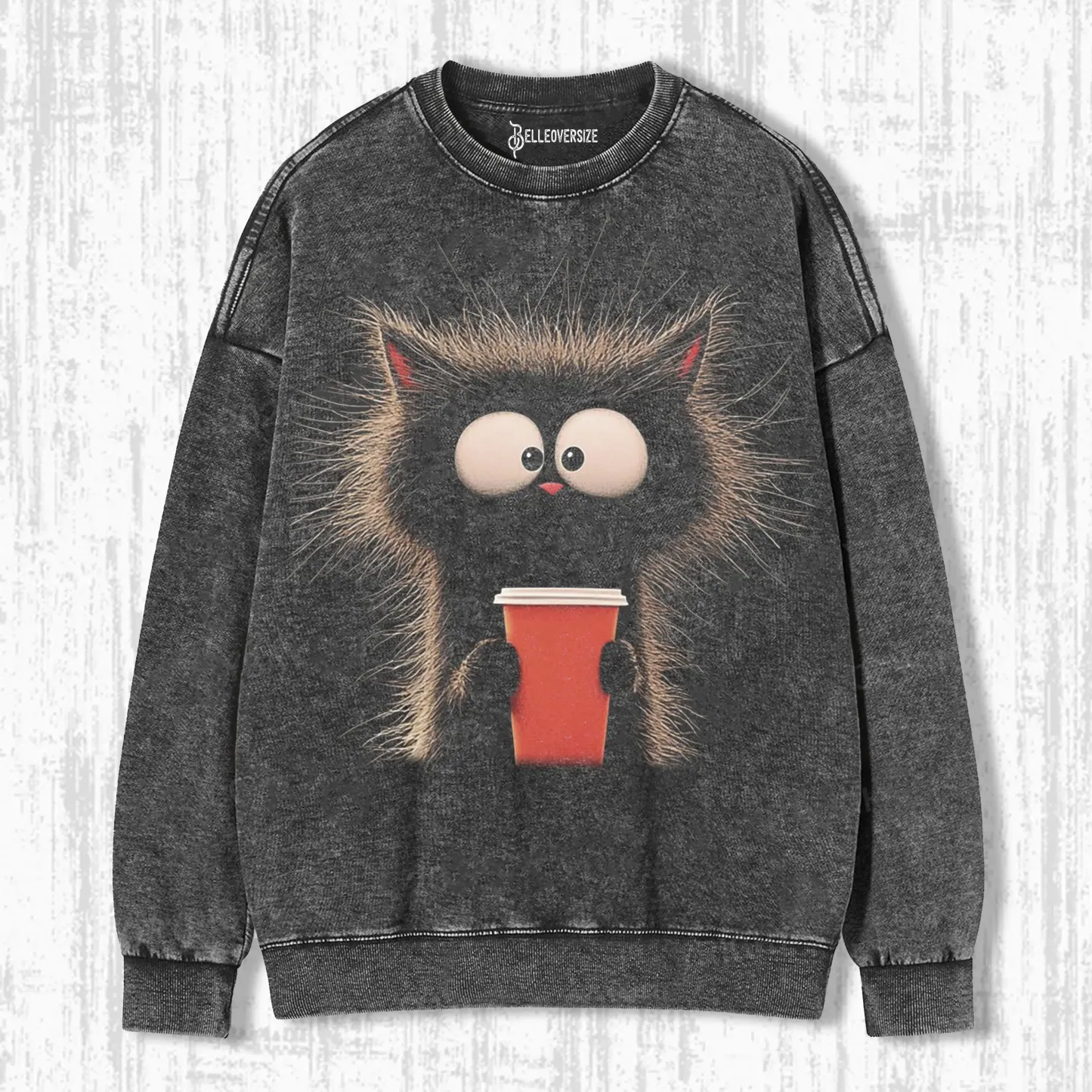 CARICATURE CAT WITH A MUG SWEATSHIRTS