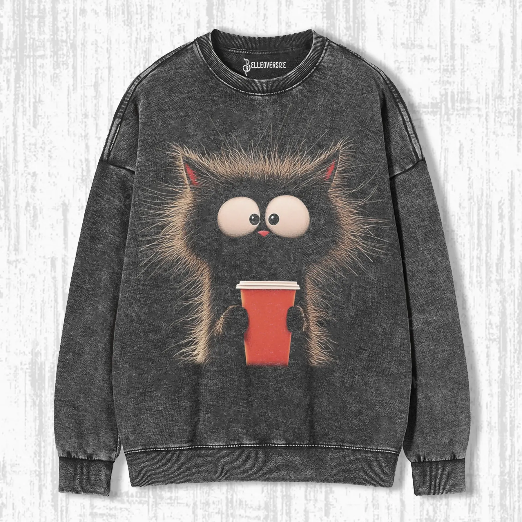 CARICATURE CAT WITH A MUG SWEATSHIRTS