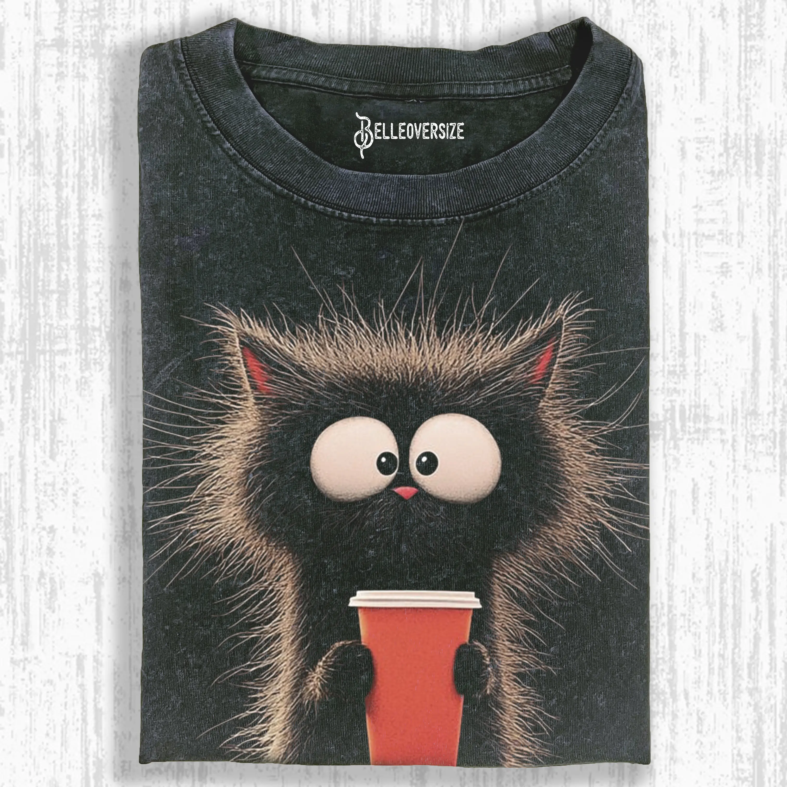 CARICATURE CAT WITH A MUG T-SHIRT