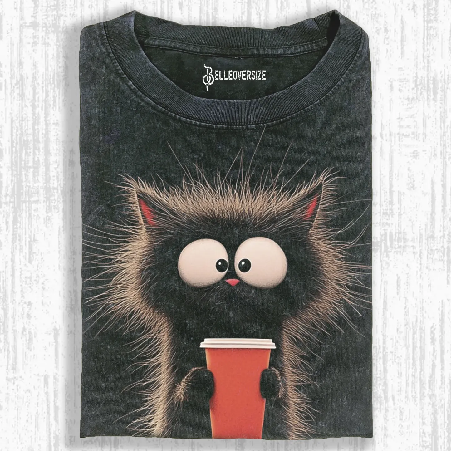 CARICATURE CAT WITH A MUG T-SHIRT