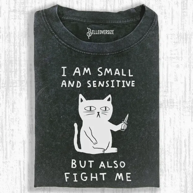 CAT - I AM SMALL AND SENSITIVE BUT ALSO FIGHT ME T-SHIRT