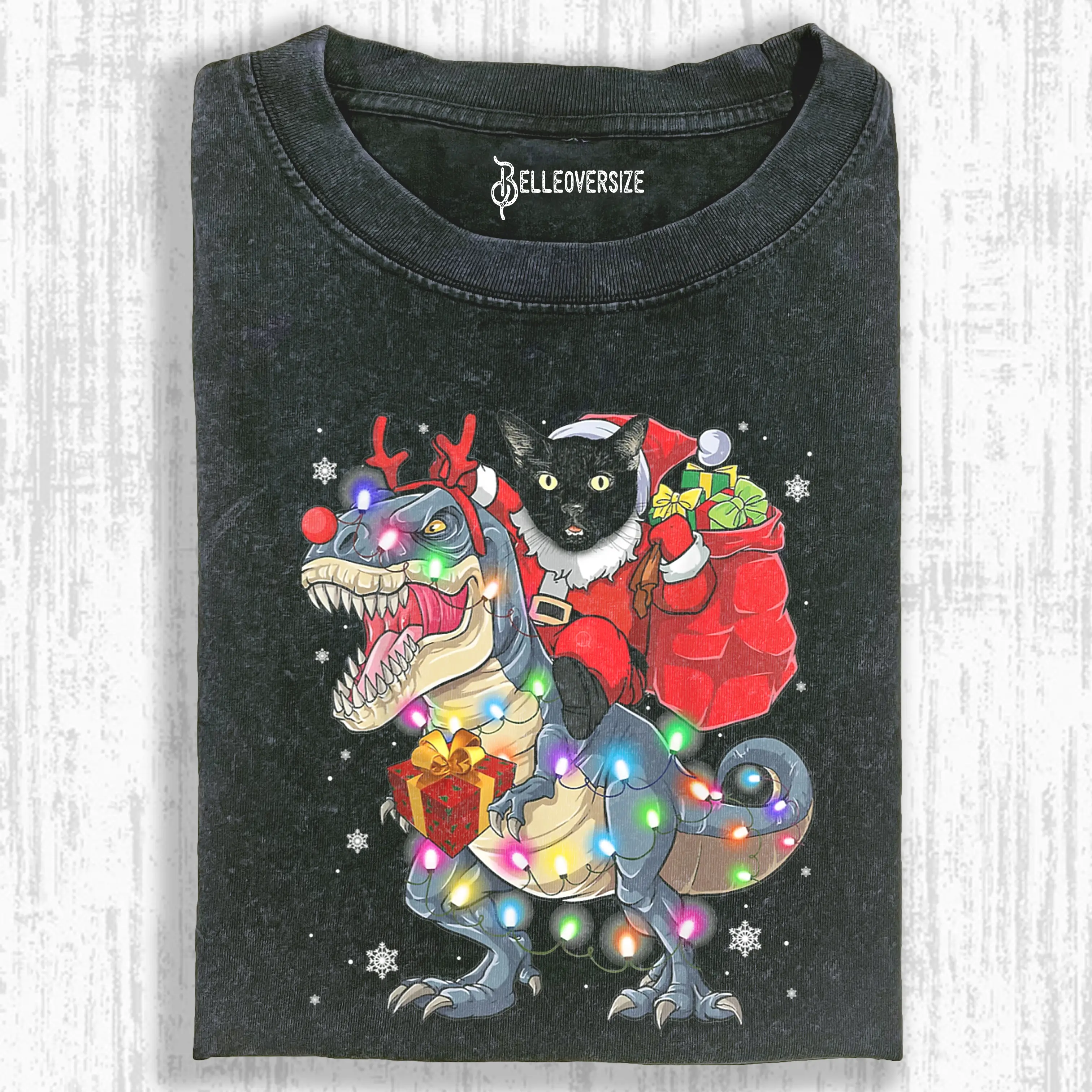 CAT RIDING A DINOSAUR T REX CHRISTMAS SHIRT