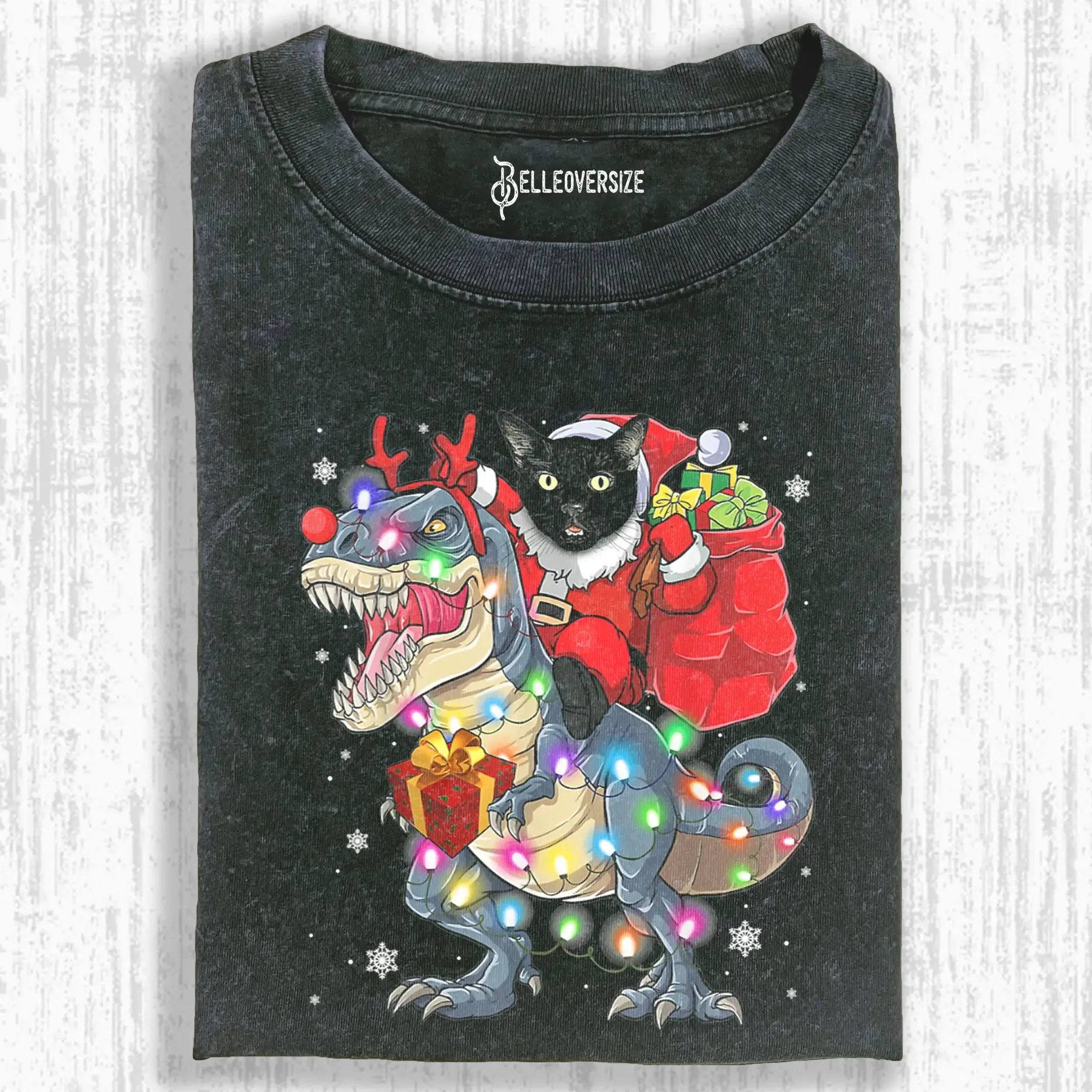 CAT RIDING A DINOSAUR T REX CHRISTMAS SHIRT