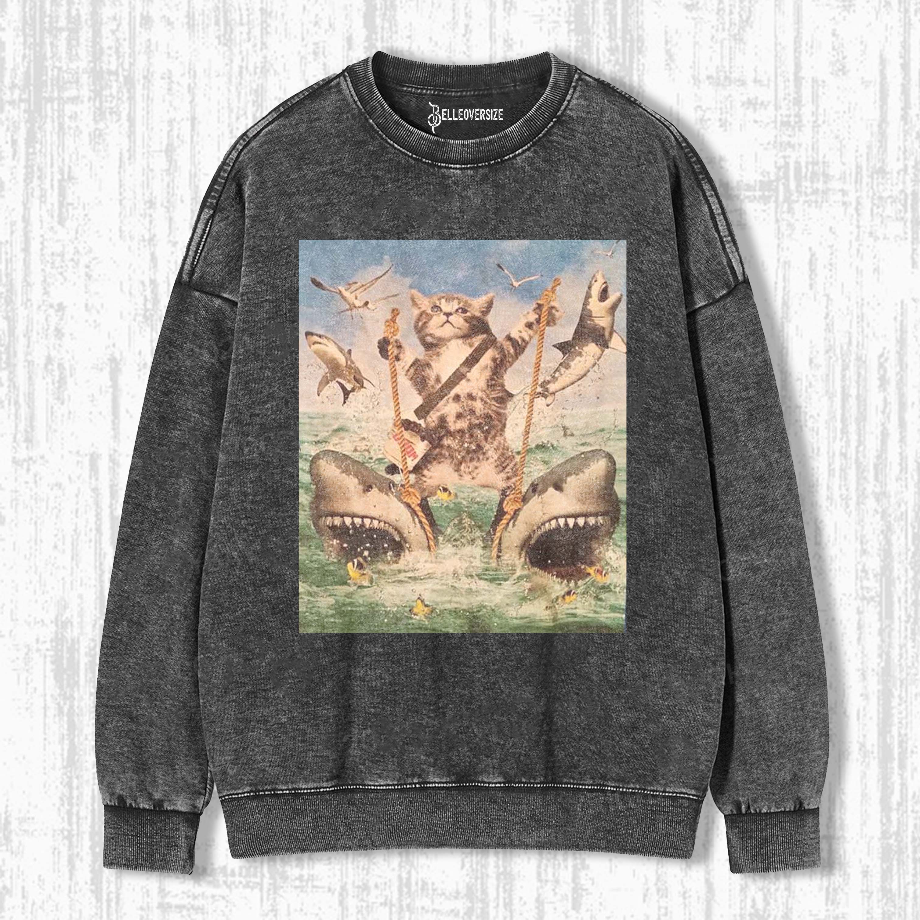 CAT VS SHARKS SWEATSHIRTS