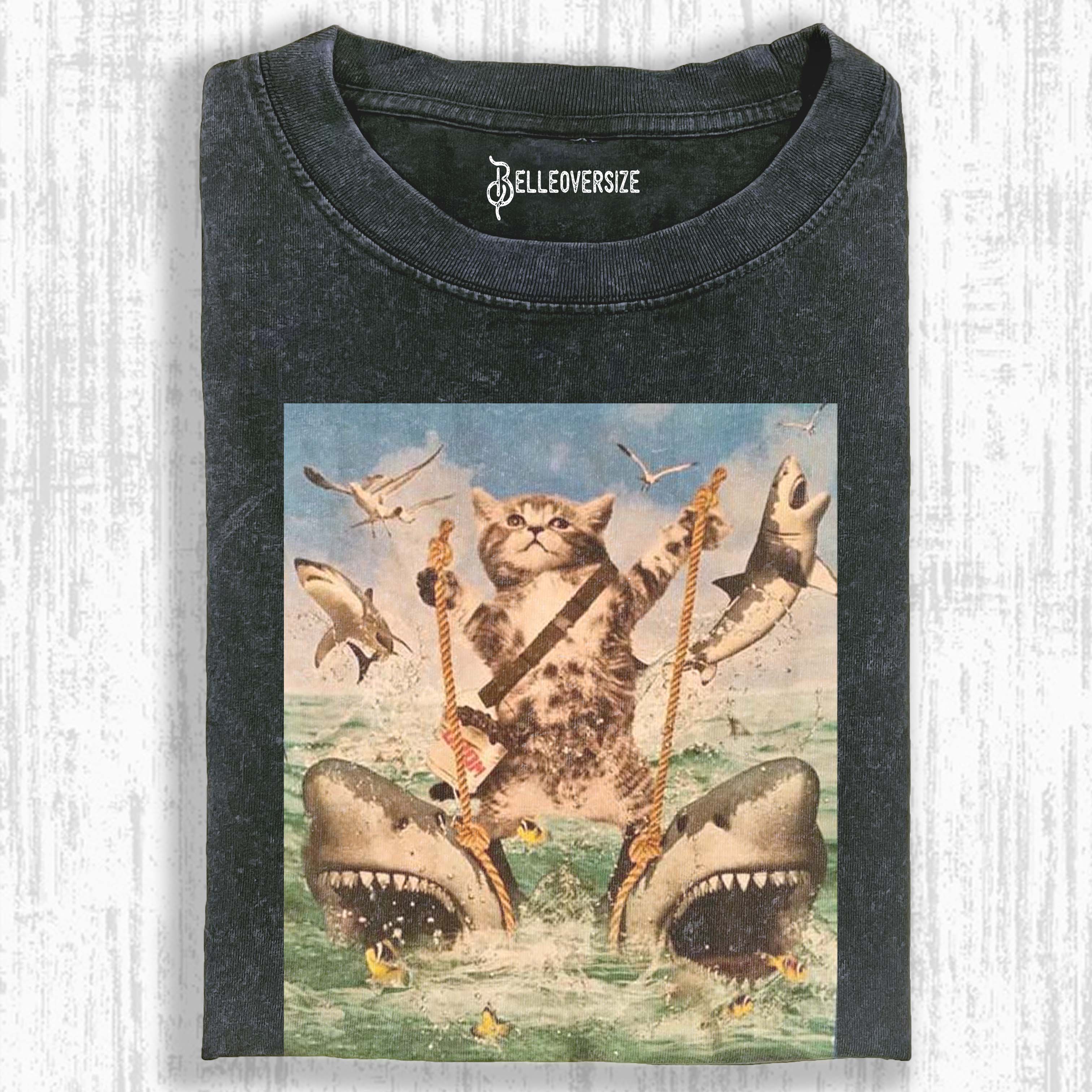 CAT VS SHARKS T-SHIRT