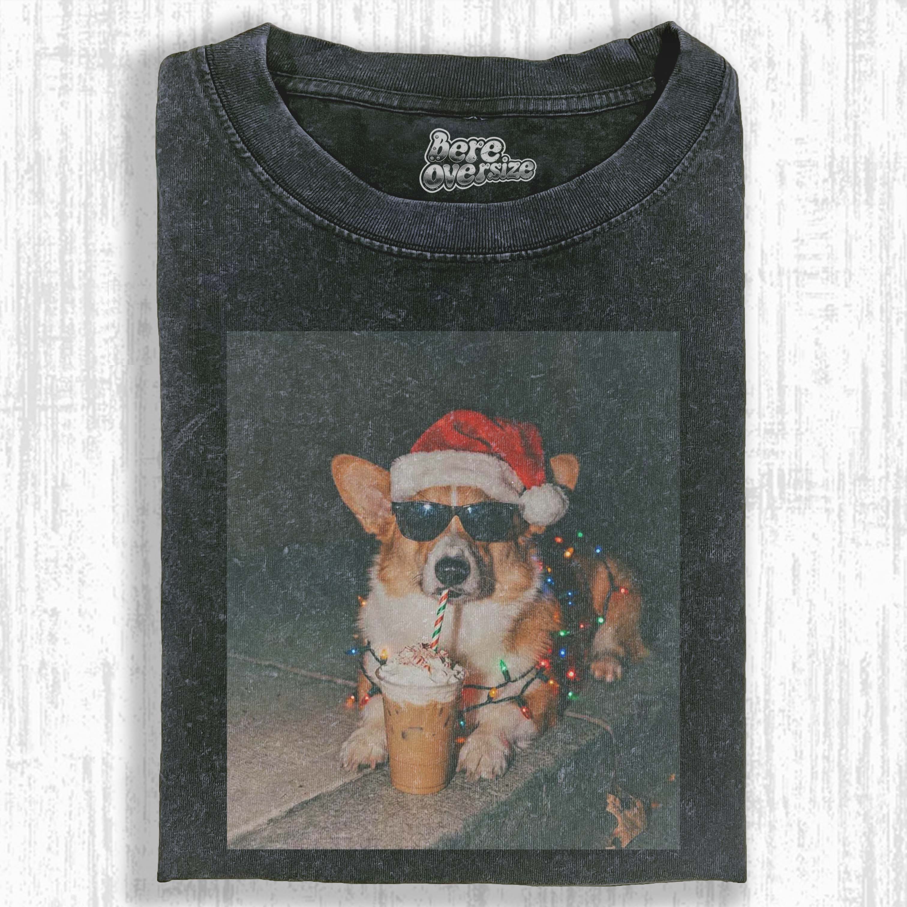 CHRISTMAS ICED COFFEE DOG T-SHIRT 