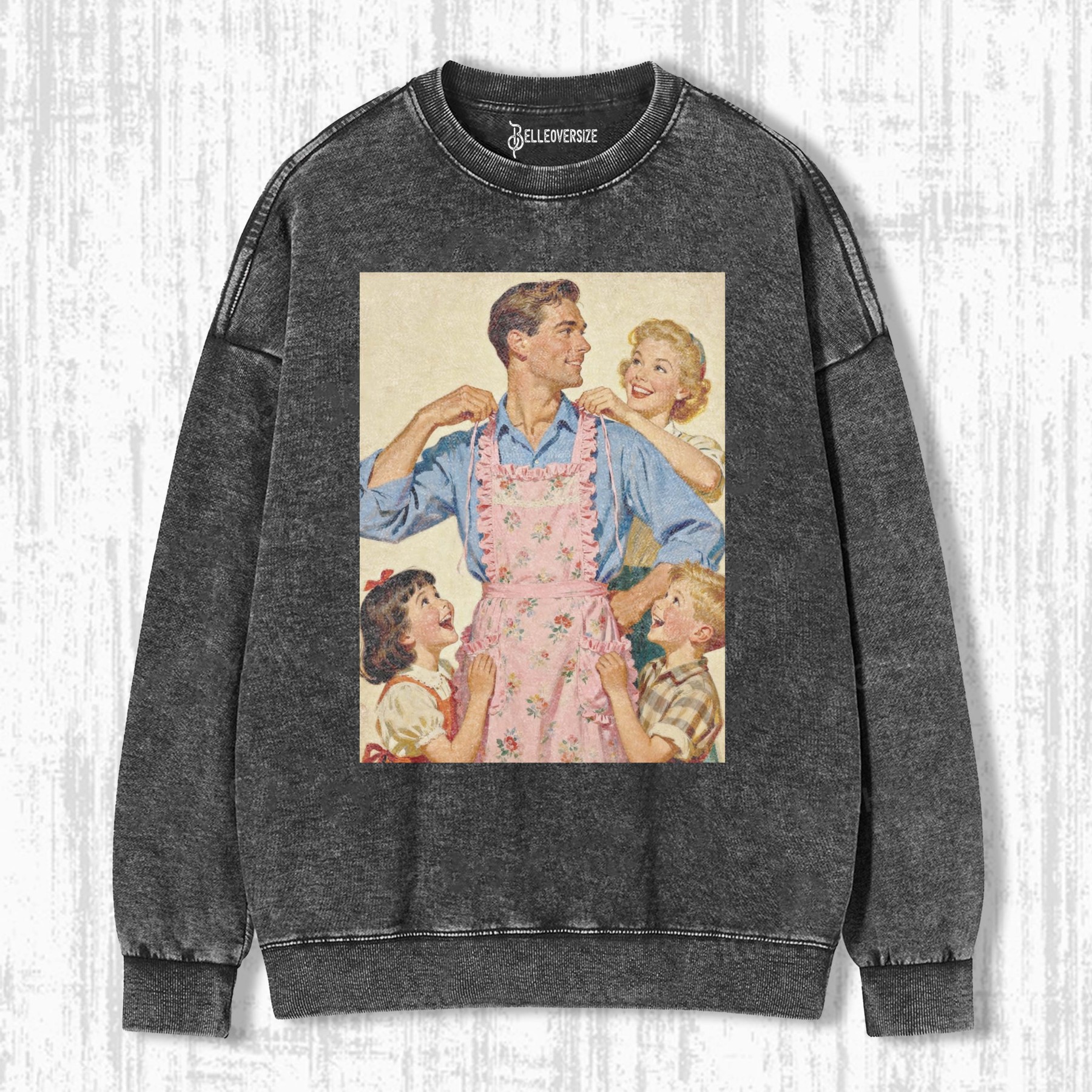 DAD IN FLORAL APRON RETRO FAMILY SWEATSHIRTS